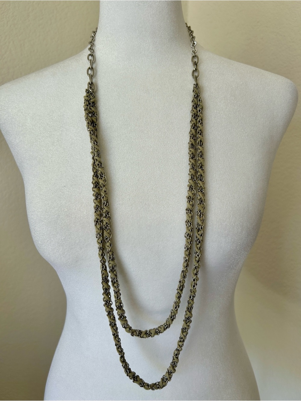 Textured Silver-Tone Double Strand Chain Necklace